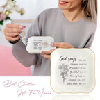 Christian Gifts for Women, Bible Verse Ceramic Jewelry Dish Trinket Ring Tray, Inspirational Floral Gift for Mom Sister Friend Birthday Christmas-God Says You are (White-God Says2) - color: White-God Says2