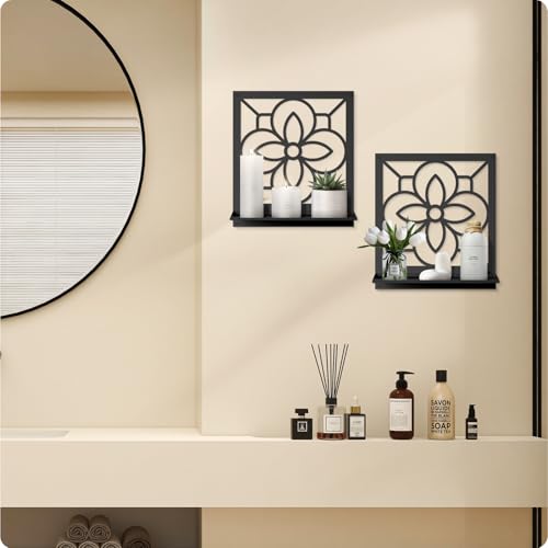 Abstract Candle Wall Holder, Pastoral Bathroom Wall Art for Living Room Bedroom Bathroom (2 Pack 11.8 x 13 in) - color: Black- Pastoral