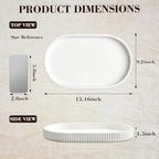 Leinuosen Decorative Concrete Tray with Scalloped Edge, Oval Serving Tray for Coffee Table, Ottomans, Living Room, Nightstand, Modern White Home Decor, 15.16" x 9.25"