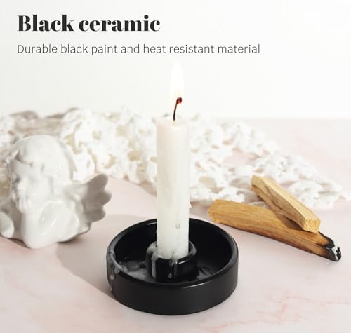Candlestick Holder - Taper Candle Holders, Candle Tray for Tall Candle Sticks, Vintage Chime Boho Marble Candles Small Dish, Concrete Farmhouse Holders for Tapered Candles Sticks Decor (Black)