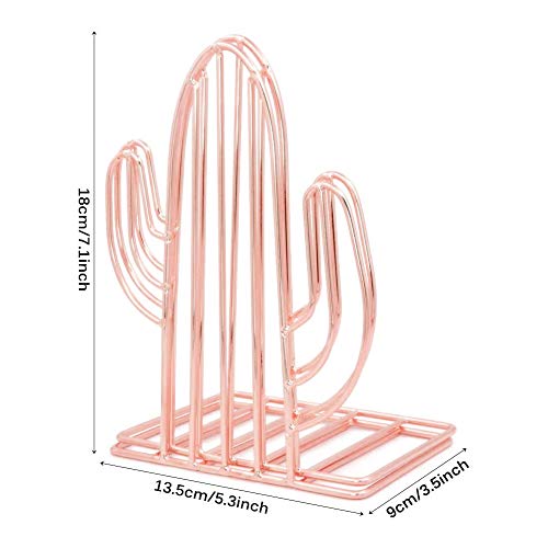 Winterworm Metal Bookends Book Ends Heavy Duty Modern Decorative for Bedroom Library Office School Book Display Desktop Organizer Gift (Cactus Rose Gold) - color: Cactus Rose Gold