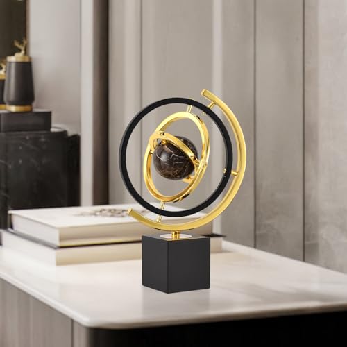 Modern Decorative Globe Sculpture, Black and Gold, Matel Base, Orbital Design, Contemporary Home Decor, Metal Art Piece