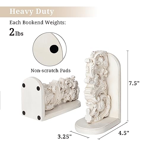 AELS Vintage Heavy Duty Bookends, Decorative Book Ends for Heavy Books, Unique Rustic Bookend Supports for Shelves, Stopper for Books/Movies/CD, Farmhouse Decoration, Distressed White - color: Off-white