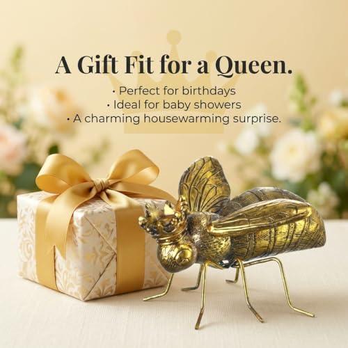 The Bridge Collection Decorative Gold Bee with Crown Figurine - Resin Queen Bee Tabletop Decoration for Spring, Summer, Everyday Home Decor - Wedding, Baby Shower, Party Decor