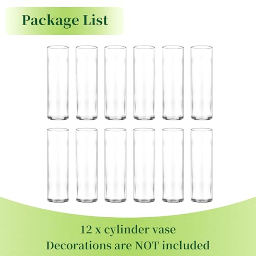 Hewory Cylinder Glass Bud Vases: Set of 12 Small Clear Skinny Single Flower Vase for Centerpieces - Minimalist Bulk Vases for Wedding Birthday Bridal Shower Party Events Table Decor, 5.91"(H)×1.8"(D)
