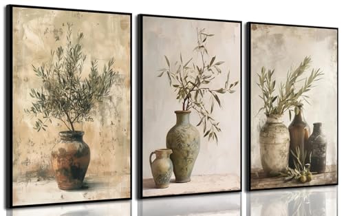 Vintage Vase Canvas Wall Art Prints Green Rustic Olive Branch Wall Decor Pictures Antique Still Life Plant Posters Paintings Artwork for Living Room Bedroom Kitchen Home Decoration 12x16in poster - color: poster, size: 16L" x 12W"