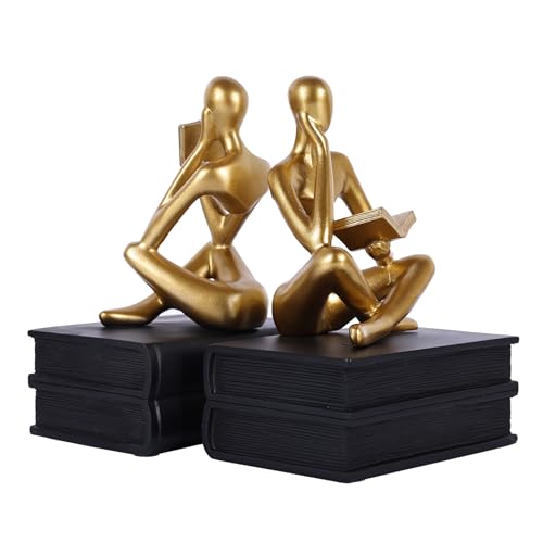 Abstract Resin Reader Bookends Set of 2,Modern Decorative Book Ends for Shelves,Unique Book Shelf Accents & Coffee Table Decor,Reading Bookend Statue for Home Office Library (B&G, Thinker Bookends) - color: B&g