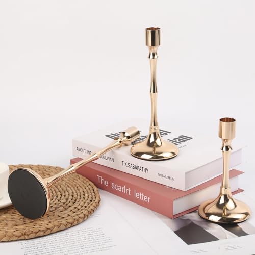 Champagne Gold Candle Holders Set of 3, Taper Candle Holders for Table Centerpiece, Vintage Candlestick Holders for Dinning Wedding Party Christmas Home Decor - color: Champagne Gold