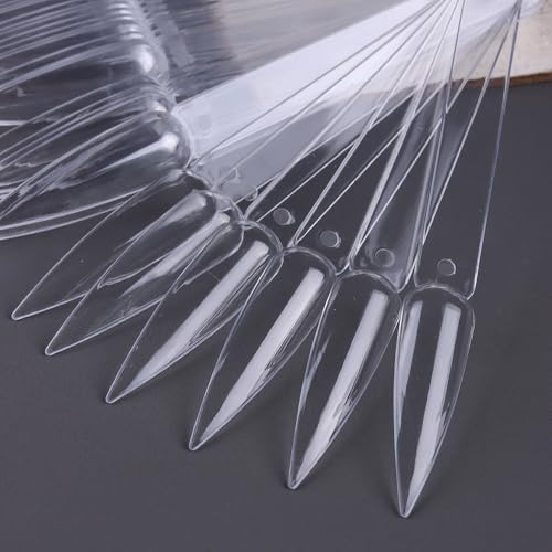 150 Pcs Nail Swatch Sticks with Ring, Clear Pointed Shaped Nail Art Polish Display Tips, Stiletto False Nail Sample Sticks, Nail Practice Color Display Board Manicure Home DIY Salon Supplies - color: Clear Stiletto Shaped