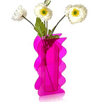 Hot Pink Acrylic Vase, 8-Inch Wave Shaped, Modern Centerpiece, Home Office Decor - color: Hot Pink