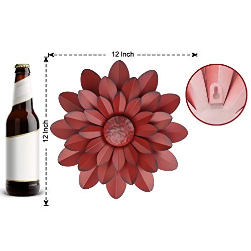 EASICUTI Coral Multiple Layer Metal Flower Wall Art Decor Hanging For Indoor Outdoor Home Bathroom Kitchen Dining Room Bedroom Living Room Farmhouse Or Wall Sculptures 12 Inch - color: Coral
