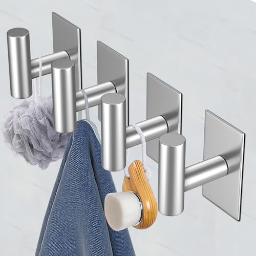 VAEHOLD Wall Towel Hooks, Heavy Duty Sticky Holder Waterproof Towel Hooks for Hanging Coat, Clothes, Closet Hook Wall Mount for Kitchen (Silver, 6 Pack) - color: Silver, size: 6 Pack