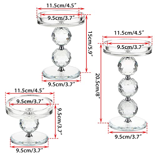 OwnMy Set of 3 Crystal Glass Pillar Candlestick Holders Clear Pillar Candle Holders Sets, Tealight Votive Candle Stands Modern Candle Centerpiece for Living Room Wedding Decor