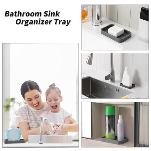 MicoYang Silicone Kitchen Sink Organizer Tray for Multiple Usage,Easy Clean Sponges Holder for Kitchen Bathroom Counter or Sink,Dish Soap Dispenser,Scrubber,Bottle,Cup Grey 4.9”x 3.2” - color: Gray, size: 4.9" x 3.2" x 0.7"