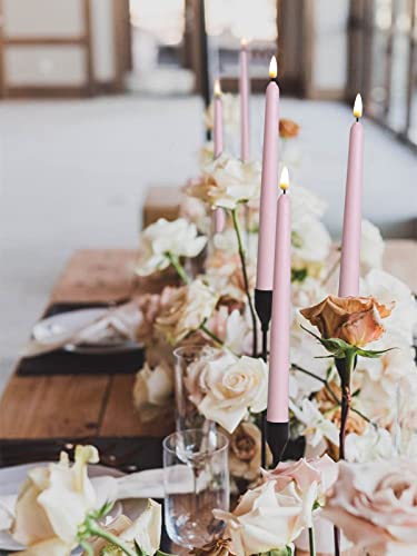 10 Pack Pink Flameless WAX Coverd 11'' Taper Candles with 2 Remote, LED Battery Operated Flickering Bright candle for proposal, wedding, festive, Family dinner, birthday party, or home decor - color: Pink