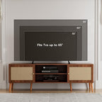 ZttRiee TV Stand for TVs up to 65'', Entertainment Center With Rattan Door, Shelves & 2 Cabinets, Long Boho Media Console for Living Room, Walnut - color: Walnut