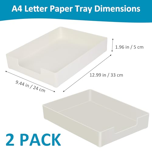 Desk Organizer Tray, 2-Pack A4 Letter-Size Tray, Plastic Printer Paper Holder, Rectangular Desktop Stackable File Holder for Office Supplies School Home, Mail Document Storage Containers (White) - color: White-2 Pcs