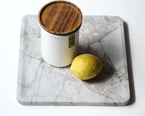 Natural Square Grey Marble Tray 10.6" – Luxurious Grey-White Marble Decorative Tray for Fruits, Food, Perfume, Jewelry, & Keys, Versatile Home Decor Tray for Bathroom, Vanity, Coffee Table & Entryway