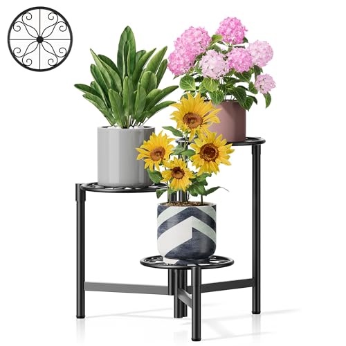 Metal Plant Stand Outdoor Indoor, 3 Tier Foldable Corner Tall Plant Shelf for Multiple Plants Flower Pot Holder Display Stand for Living Room Balcony Garden Patio -BlackS - color: BlackS, size: 3-Tiers