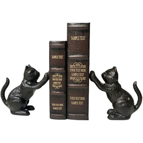 Book Ends for Shelves Decorative, Cast Iron Heavy Duty Bookends for Heavy Book, Unique Cute Cat Bookend for Home/Office Decor, Antique Classic Black 2PCS - color: Classic Black