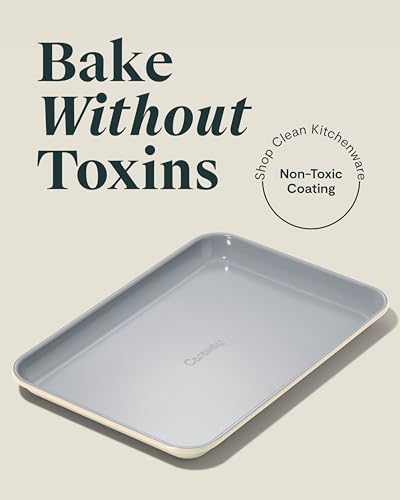 Caraway Nonstick Ceramic Small Baking Sheet (9x13”) – Non-Toxic, PTFE & PFOA Free – Oven Safe – Aluminized Steel Core – Mini Sheet Pan for Baking, Roasting & More - Cream - color: Cream, size: Small 9" x 13"