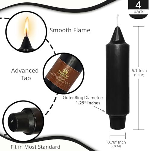 NJAO HOO Black Short Taper Candle 5 Inch Halloween Decoration Candlesticks Unscented Dripless Tapered Candle Set for Home Decor Dinner Candles Party, 4 Pack - color: Black, size: 5 In
