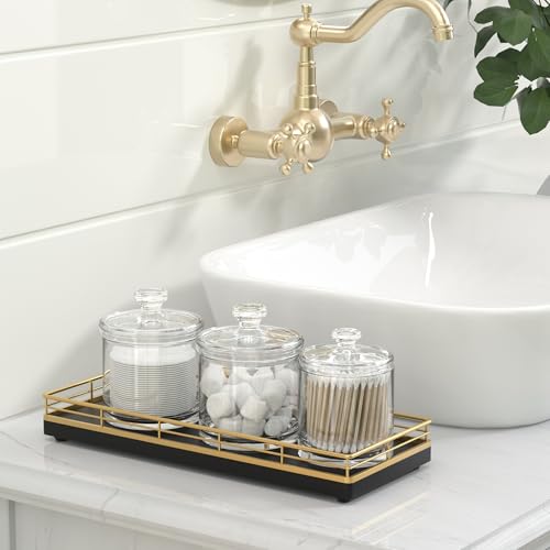 Wooden Decorative Tray, Oak 11.2" L Coffee Table Tray for Kitchen Countertop Soap Sponge Holder Candle Nightstand Table Centerpieces for Dining Room Decor Black Gold - color: Gold, size: 11" x 4.3" x 1.5"