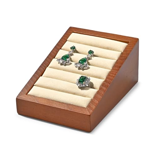 Oirlv Solid Wood Ring Tray Display Stand Slotted Jewelry Ring Showcase Display Jewelry Organizer for Trade Showcase(Creamy-white) - color: Wood Creamy-white