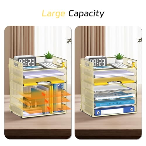 7 Tier Paper Organizer - Mesh Desktop File Holder with Handles for Office School Desk (Gold) - color: Gold