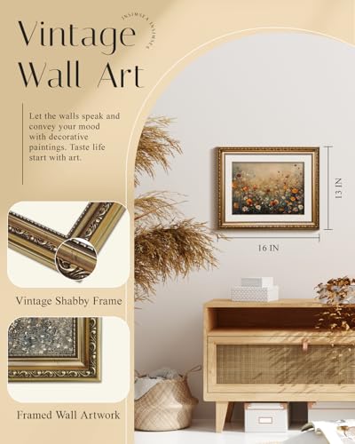 InSimSea Gold Picture Framed Wall Art, Living Room Nature Landscape Flower Wildflower Canvas Print Wall Decor, Vintage Landscape Home Farmhouse Decor, Antique Paintings with Frame 13x16inch - color: Daisy Flower Sea, size: 16"L x 13"W