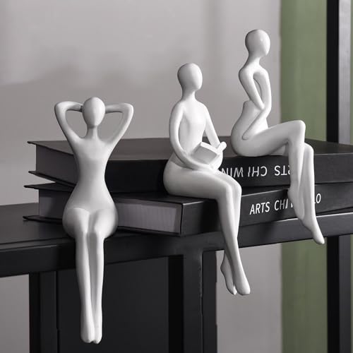 Quoowiit White Thinker Statue Unique Ornament Sculpture, Art Modern Home Decor Accents Bookshelf Decor, Creative Table Decorations for Living Room Desk 3 Piece - color: White