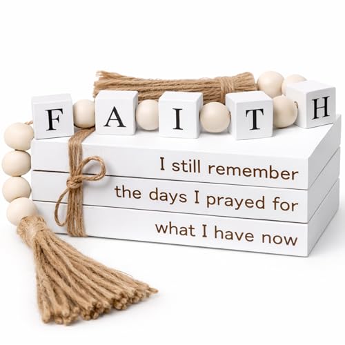 Farmhouse White Fake Decorative Books for Home Office Decor - Religion Christian Faith Aesthetic for Living Room, Console Table, Bookshelf, Tv Stand, Entryway