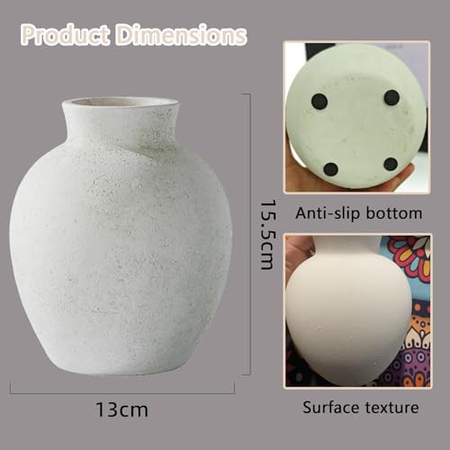 Handmade White Ceramic Vase 6.1 Inch, Farmhouse Boho Tabletop Centerpiece for Living Room, Rustic Wabi-Sabi Decor for Wedding Mantel Shelf - size: 6.1in