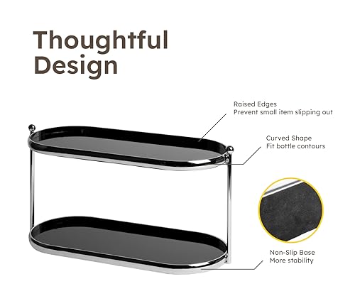 2 Tier Metal Frame Perfume Organizer in black - morden, stylish, minimalist tiered tray for Watch, Jewelry, Brooch Skincare, - Elegant Countertop Display Shelf for Dresser, Vanity, Bathroom
