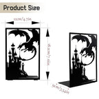 Gothic Dragon Bookends, Black Metal Castle Design, 7.1 x 4.7 Inch, Decorative Book Holders with Non-Slip Base, 2 Piece Set