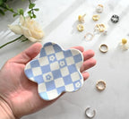 Teen Girls Gifts Trendy Stuff Aesthetic Room Decor Bedroom Decor Aesthetic Preppy Room Decor Aesthetic Stuff Checkered Jewelry Tray, Blue - style: Blue Checkered and Flower