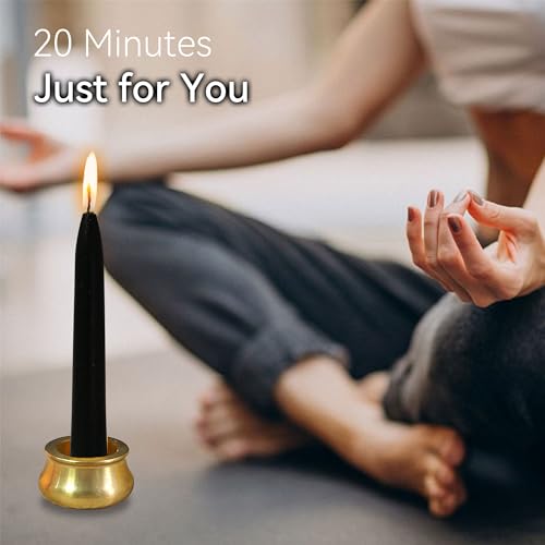 Dripless Taper Candle Meditation Candles,Black 20 Minute Mini Prayer Candlestick Pure Beeswax Candles with Brass Candle Holder for Yoga & Spiritual Rituals,30-BLA - color: MCBEE30PC-BLACK