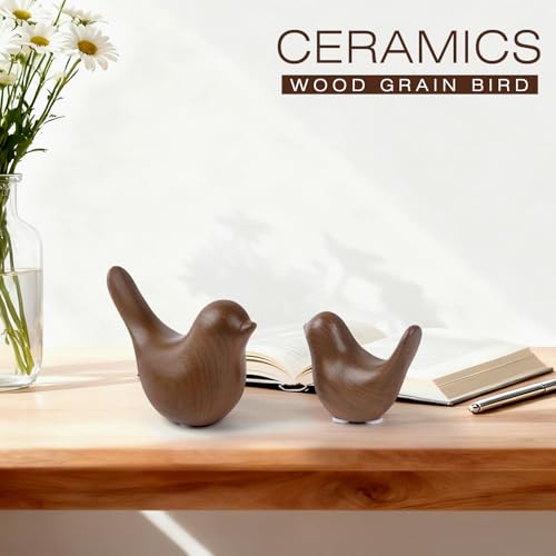 2 Pcs Ceramic Small Bird Figurines Modern Animal Statues for Home 、Room Decor and Bedroom Decor and Bookshelf Display (Dark Wood Grain) - color: Dark Wood Grain