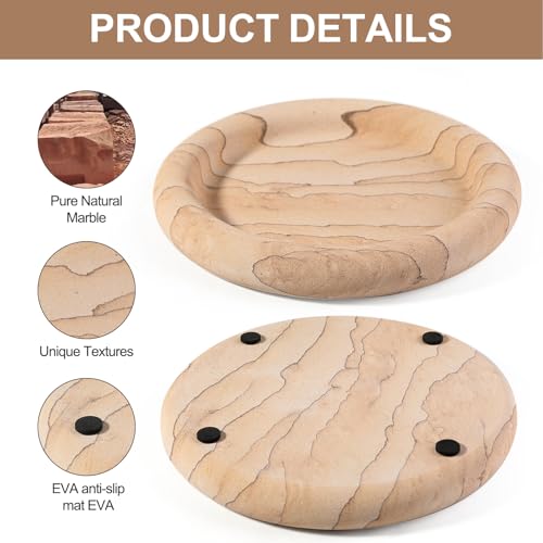 Real Natural Marble Tray, Marble Round Decorative Vanity Tray for Bathroom Countertop, Kitchen Counter, or Catchall, Coffee Table Tray for Jewelry (Vein Sandstone) - color: Sandstone