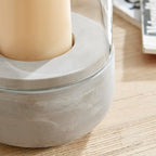Danya B. Modern Cool Gray Cement Base and Glass Pillar Hurricane Candle Holder (Small)