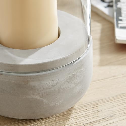 Danya B. Modern Cool Gray Cement Base and Glass Pillar Hurricane Candle Holder (Small)
