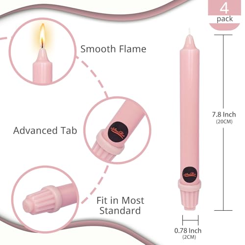 NJAO HOO Pink Candlesticks 8 Inch Unscented Taper Candle Dripless Handmade Colored Candles for Home Decor Dinner Table Kitchen and Bedroom, 4 Pack - color: Pink, size: 8 In