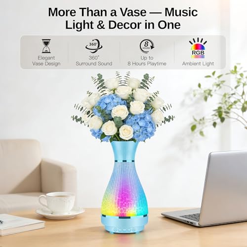 3-in-1 Vase Bluetooth Speaker With Ambient Light & White Noise, 8H Playtime, Water-Safe Flower Vase for Bedroom, Living Room Decor, Mother's Day,Birthday Gift for Women, Mom, Wife or Girlfriend - color: Blue