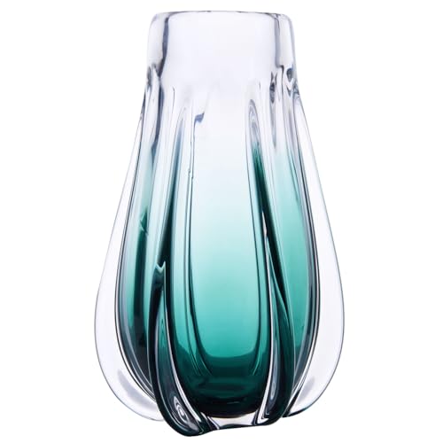 Luxury Lane Hand Blown Laine Sommerso Art Glass Vase for Home Decor 12.5 inch Tall Centerpiece Table Decoration - color: Forest Green Ombre, size: 12.5" tall