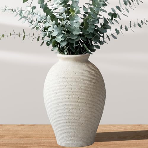 Ceramic Flower Vase for Home Decor, Rustic Farmhouse Vintage Retro Large Vase for Living Room, Kitchen, Bedroom, Decoration for House, Bookshelf, Dining Table, Office, Gift(9.3 inch) - color: Off White-9.3"