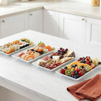 12" Serving Platters Set of 4, White Rectangular Plates, Ceramic Serving Tray, Stackable Large Party Plates for Appetizer, Dessert, Steak, Sushi, Housewarming Gift, Oven Dishwasher Safe - color: 12inch