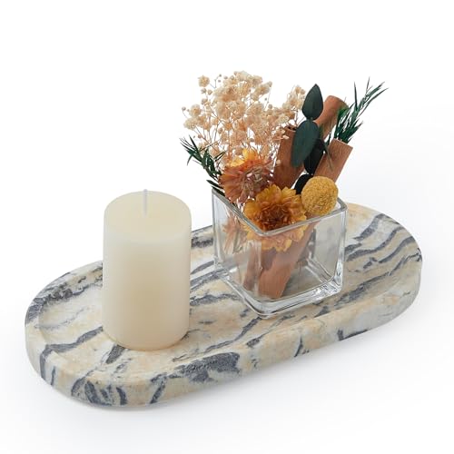 Natural Marble Vanity Tray, Marble Tray for Bathroom countertop,Stone Tray for Storing Perfume, Cosmetics and Jewelry 9.8 * 4.7inch （Ink Wash Yellow） - color: Ink Wash Yellow, size: 9.8" x 4.7" x 0.7"