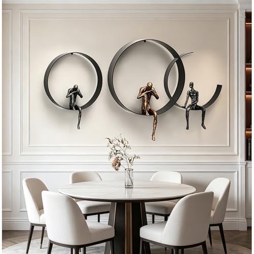 ZSKXJBPF Wall Decor, Metal & Resin 3D Wall Art, Minimalist Modern Art Work Ornaments, Thinker Wall Sculpture for Living Room Bedroom Kitchen Office Gift(3 Piece,39.9 Inch) - style: C