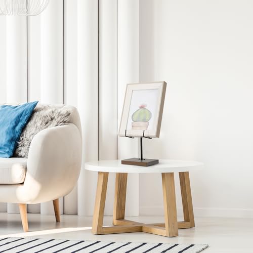 RattanView Picture Stands for Display Metal Frame Wooden Base Plate Holder for Display Wooden Base Black Picture Frame Easel Stand for Home Office Tabletop Book Platter Photo Plaque Holder