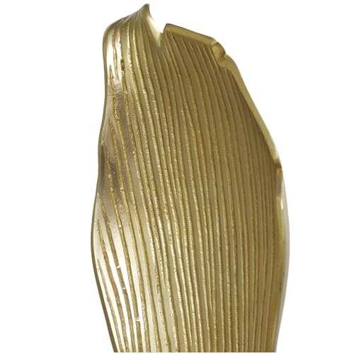 Deco 79 Aluminum Metal Abstract Decorative Sculpture Textured Leaf Home Decor Statue with Black Marble Base, Accent Figurine 8" x 4" x 30", Gold